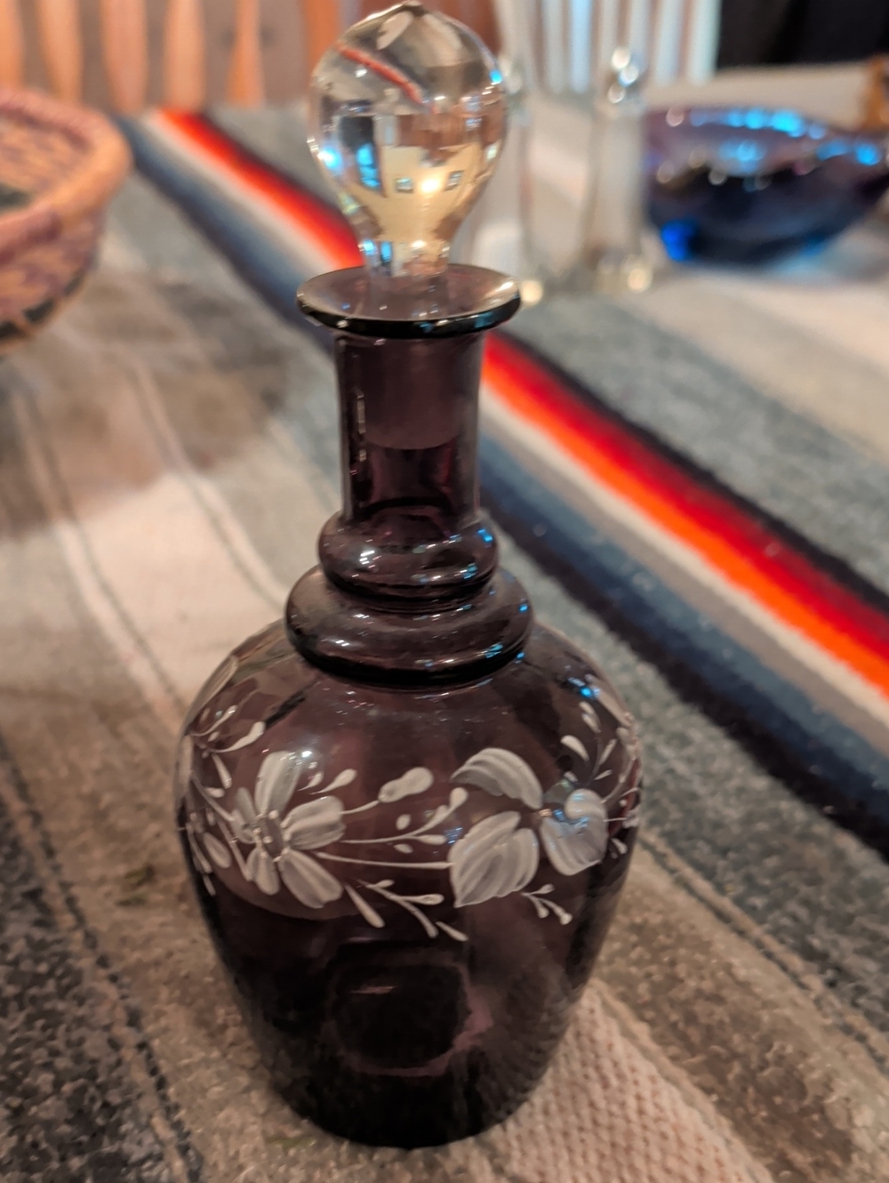 Hand-Painted Purple Glass Decanter with Stopper - Home Accents Decor